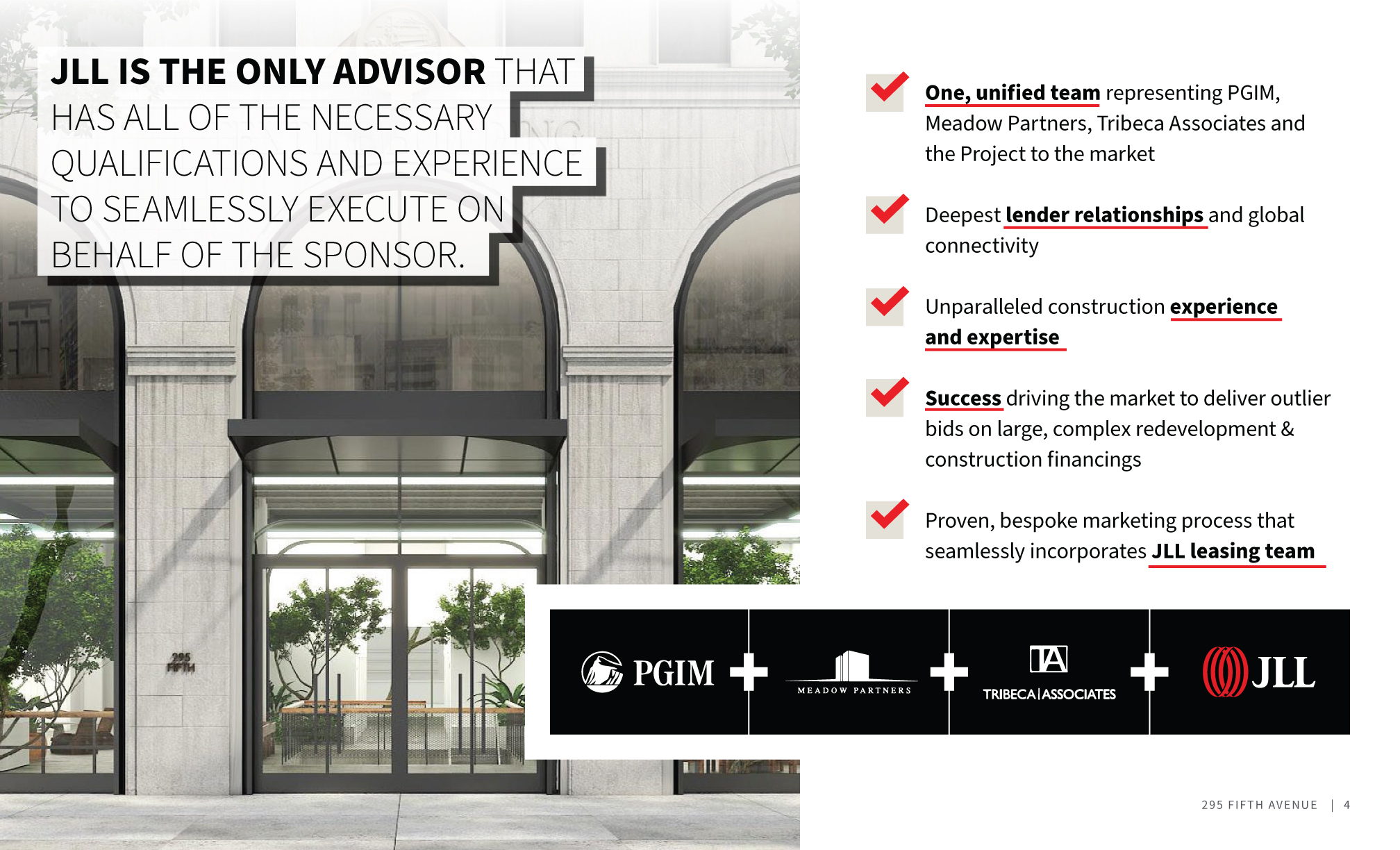 JLL / HFF, 295 Fifth Avenue, New York, sales enablement, pitch, select page