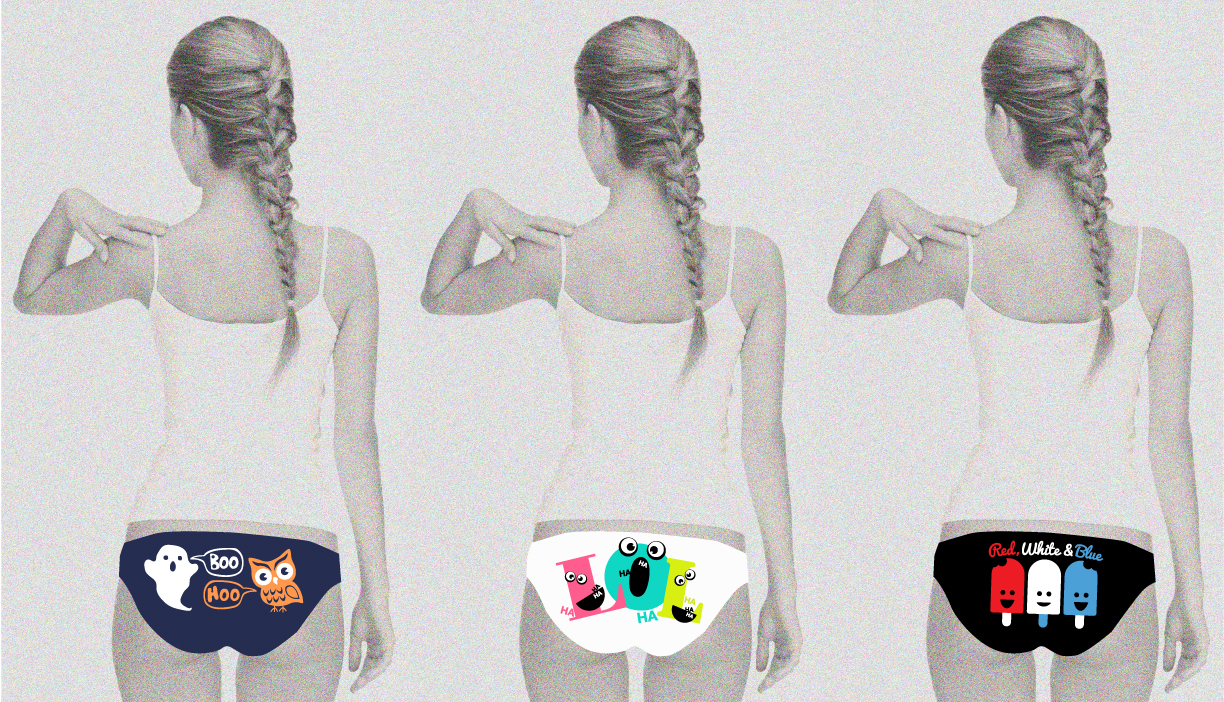 Delta Galil character screenprints: on models - Boo Hoo, LOL, Red, White & Blue