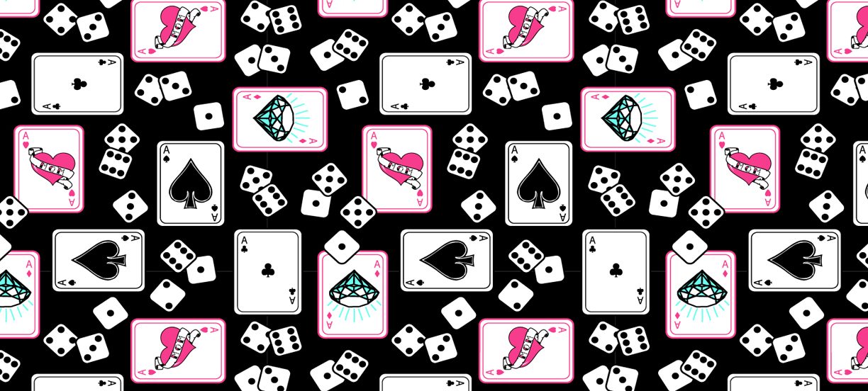 Delta Galil allover prints: playing cards, die, diamonds, hearts