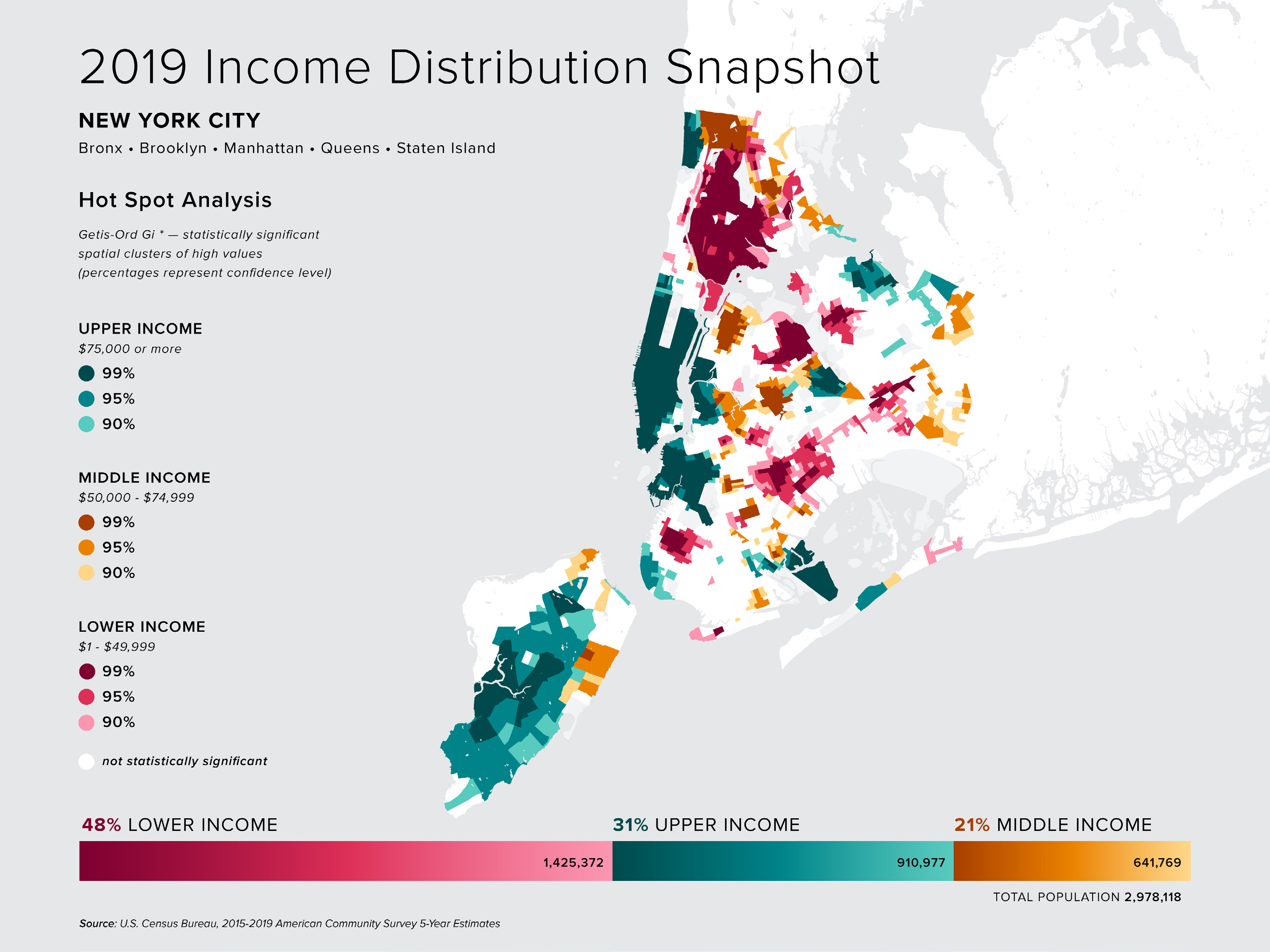 New York City map snapshot of 2019 income distribution