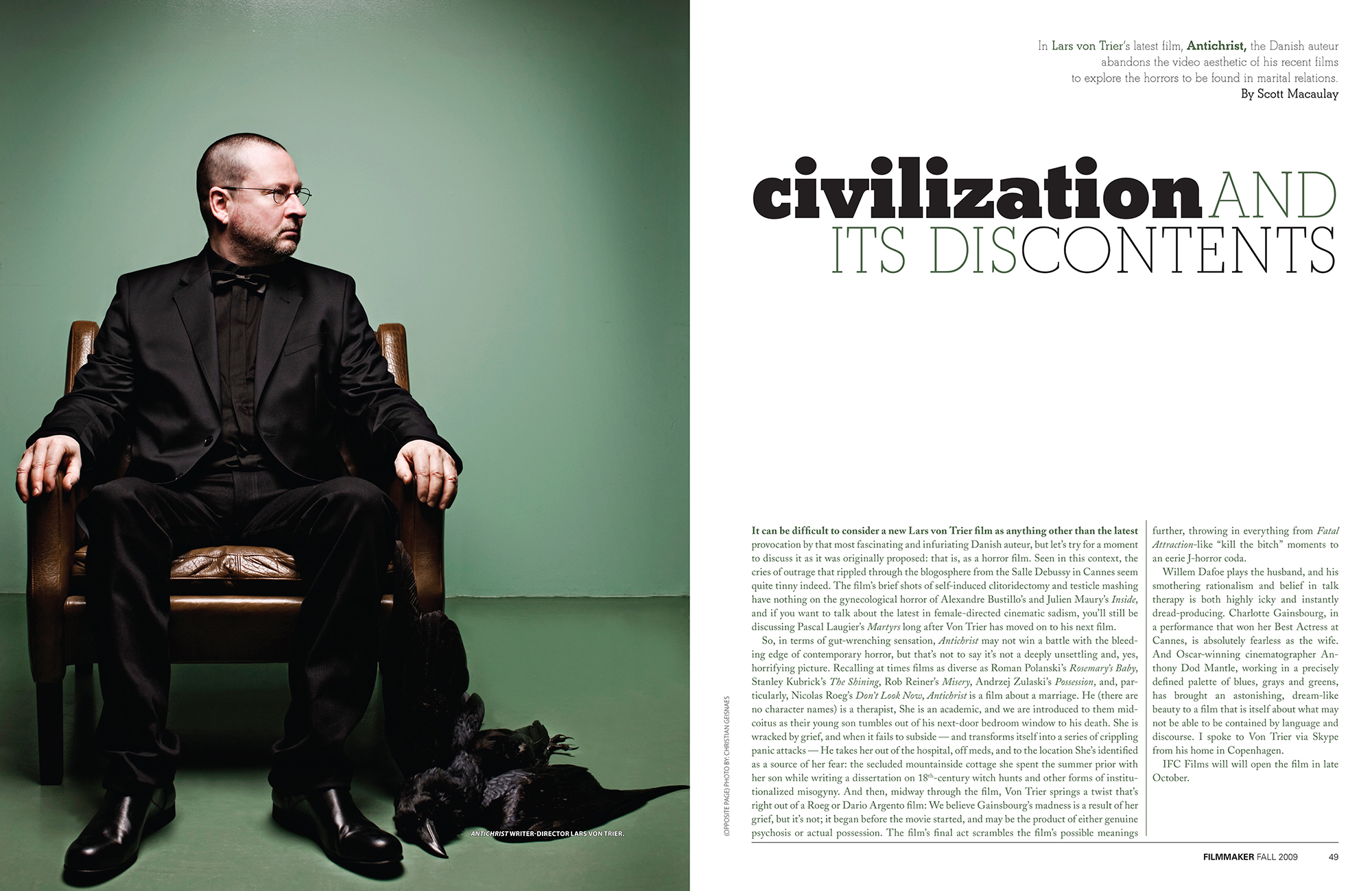 Filmmaker Magazine opening spread: Fall 2009 - Antichrist