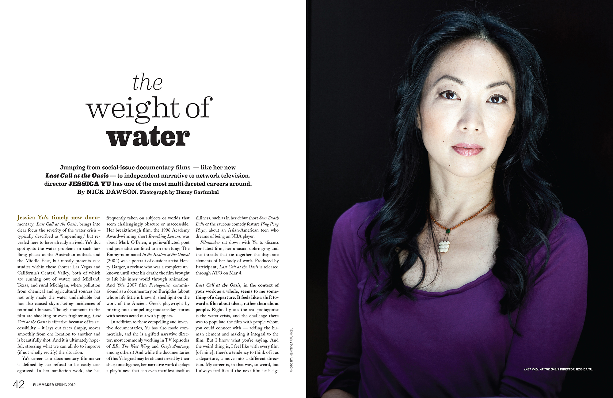 Filmmaker Magazine opening spread: Spring 2012 - Last Call at the Oasis