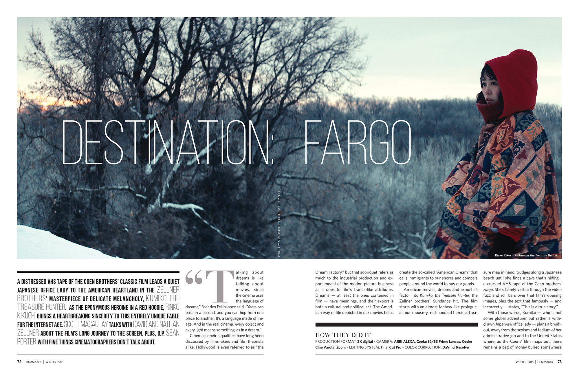 Filmmaker Magazine opening spread: Winter 2015 - Kumiko The Treasure Hunter