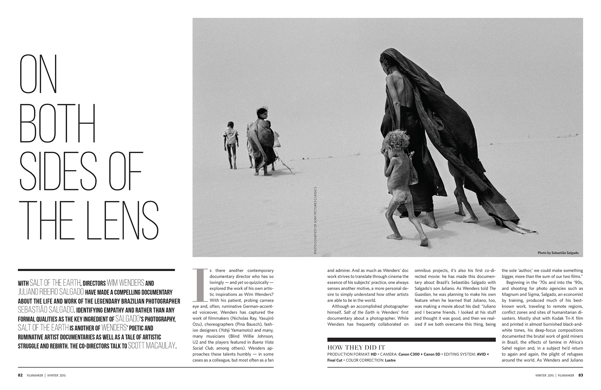 Filmmaker Magazine opening spread: Fall 2015 - Salt of the Earth