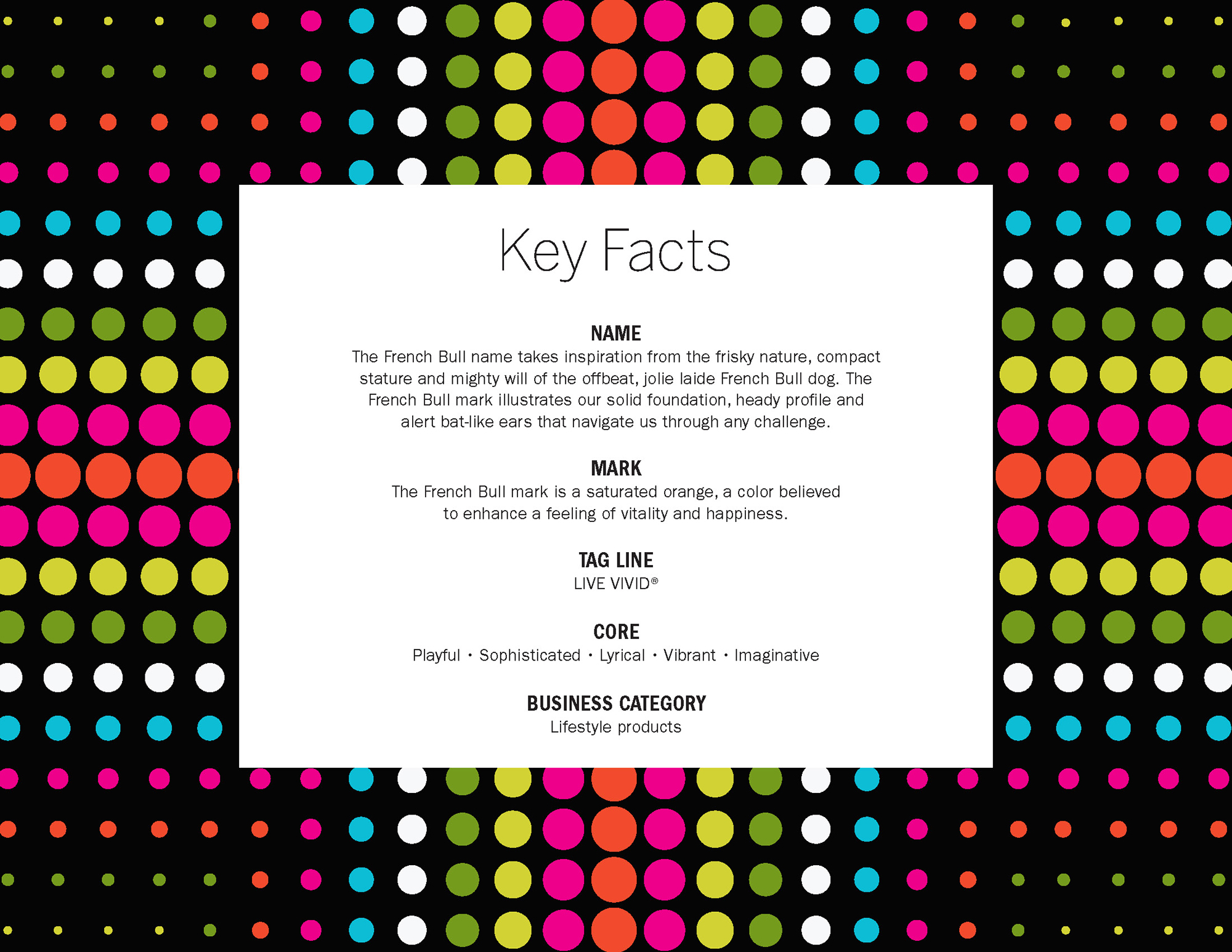 French Bull brand book interior spread: key facts