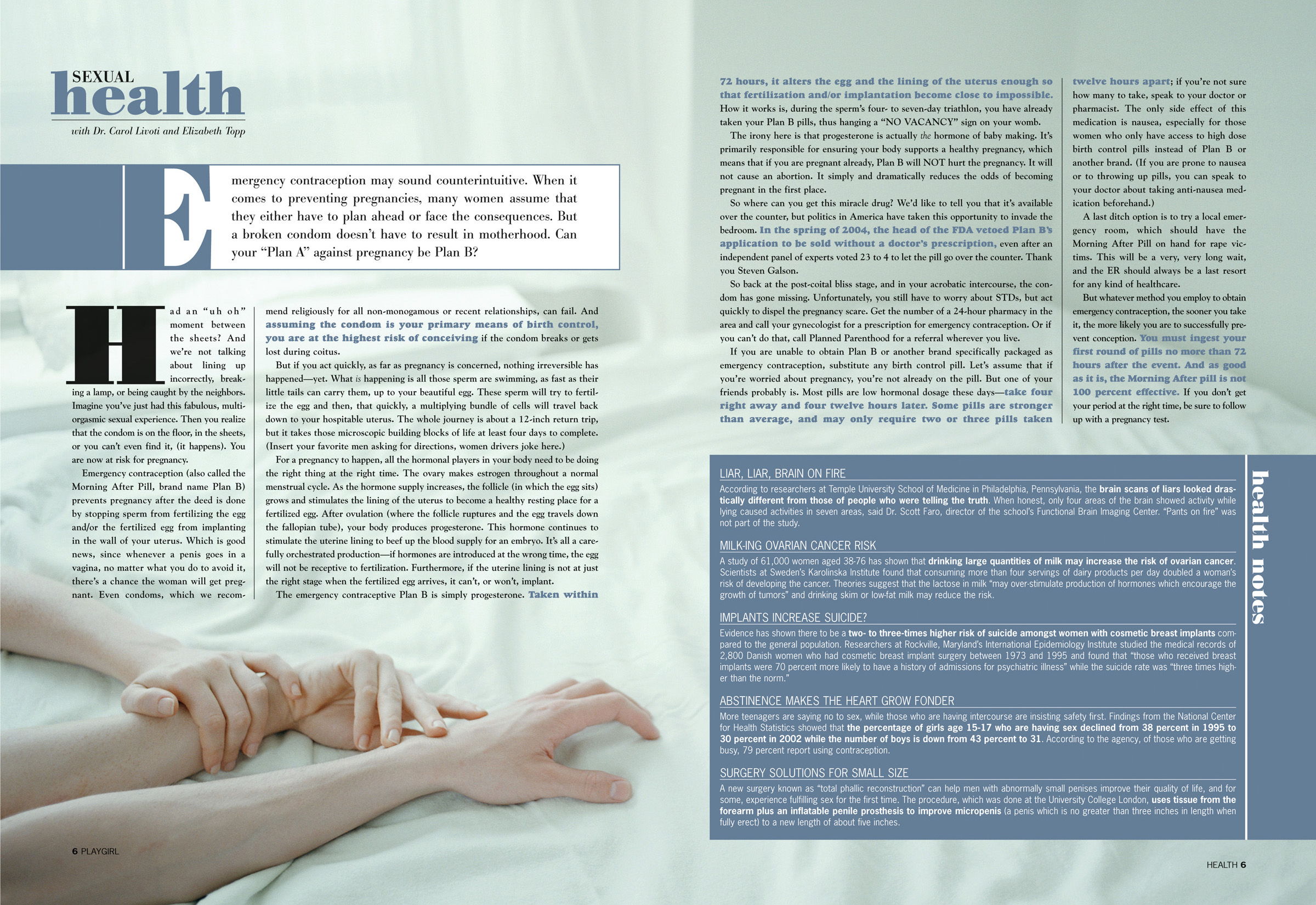 Playgirl Magazine health article spread